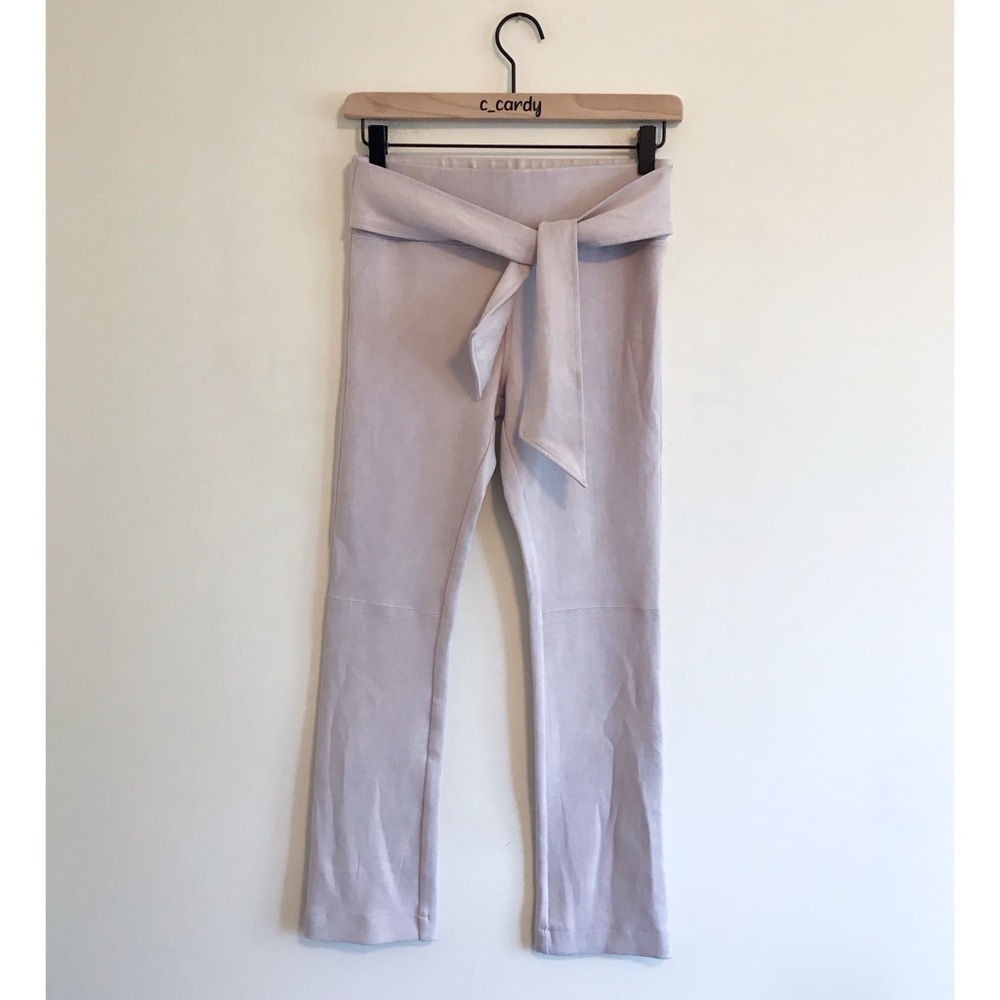 David Lerner Tie Waist Straight Pants Faux Suede
